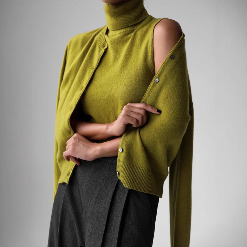 Knitwear Sweater Set Early Autumn 2025 High-necked Sleeveless Bottoming Shirt Sweater Cardigan Women's Casual Suit