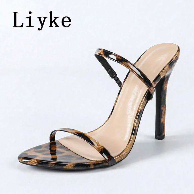 Liyke الصيف موضة الانزلاق على مطاطا حزام الظهر الصنادل المرأة مثير ليوبارد طباعة عالية الكعب مأدبة أحذية الحفلات Sandalias Mujer