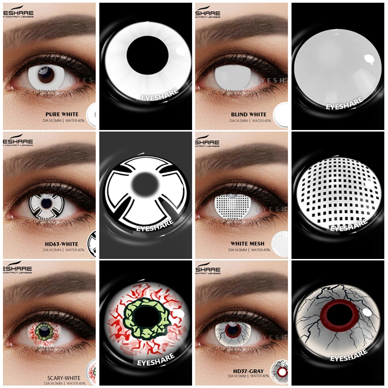 EYESHARE 2 unids/par lentes de contacto coloridas de Halloween lentes de ojos de Cosplay de Anime lentes multicolores anuales lentes blancas y negras