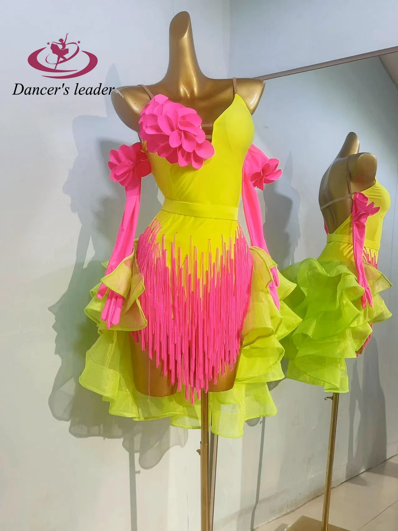 Latin Dance Costume, Rhinestone Women's Clothing, High-end Custom Splicing Color, Blooming Flower Dress, Samba Performance Dress