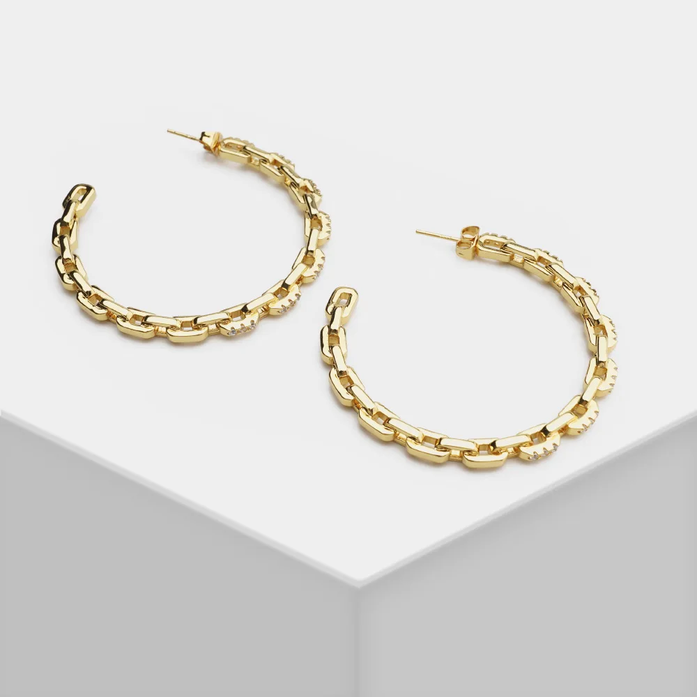 

European and American Trends Versatile Fashion Metal Cable Chain Design Women's Circle Large Earrings