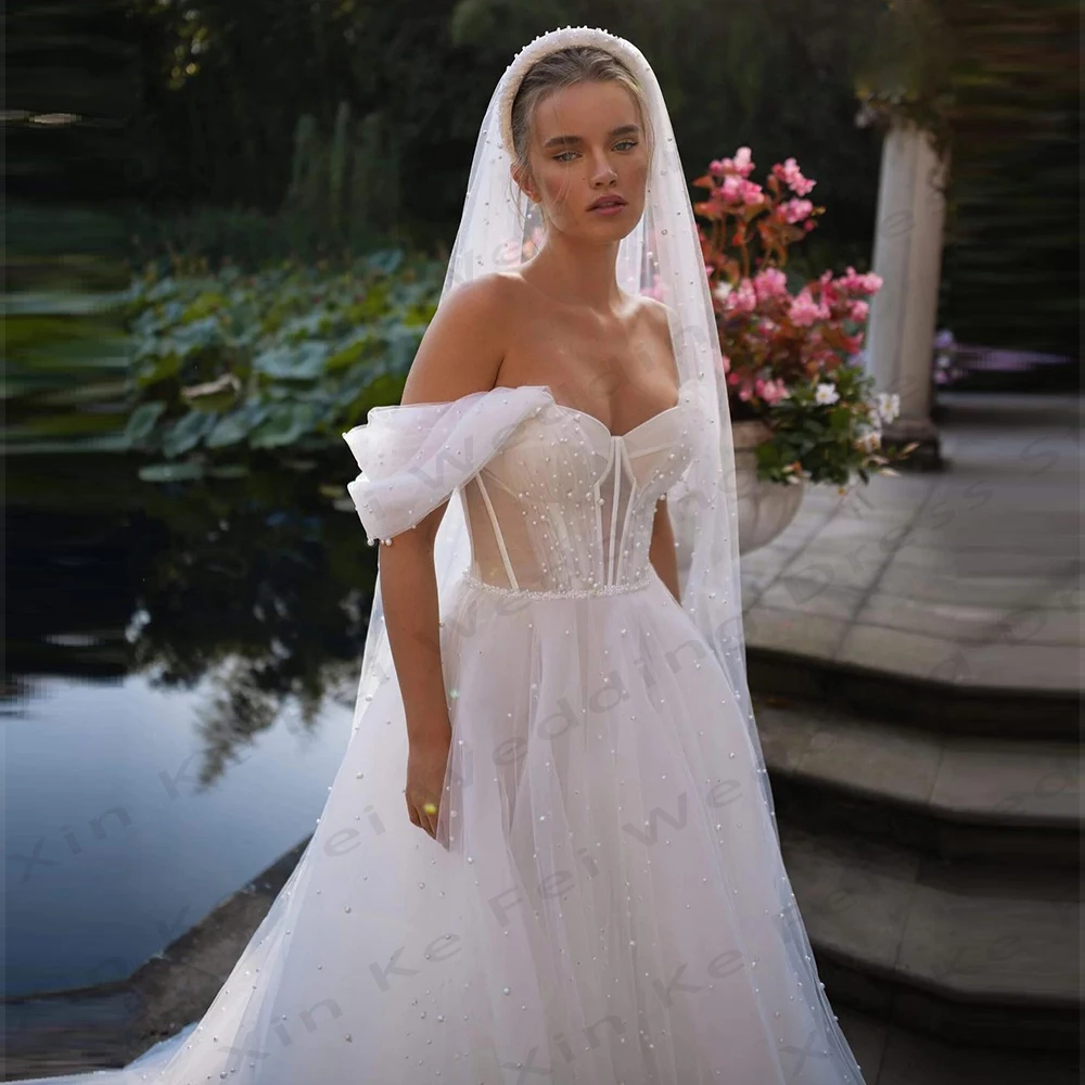 2024 Bohemian Women's Bridal Dresses Sexy Off Shoulder A-Line Sheer Princess Ball Wedding Gowns Vestidos De Novia فساتين للمناسب