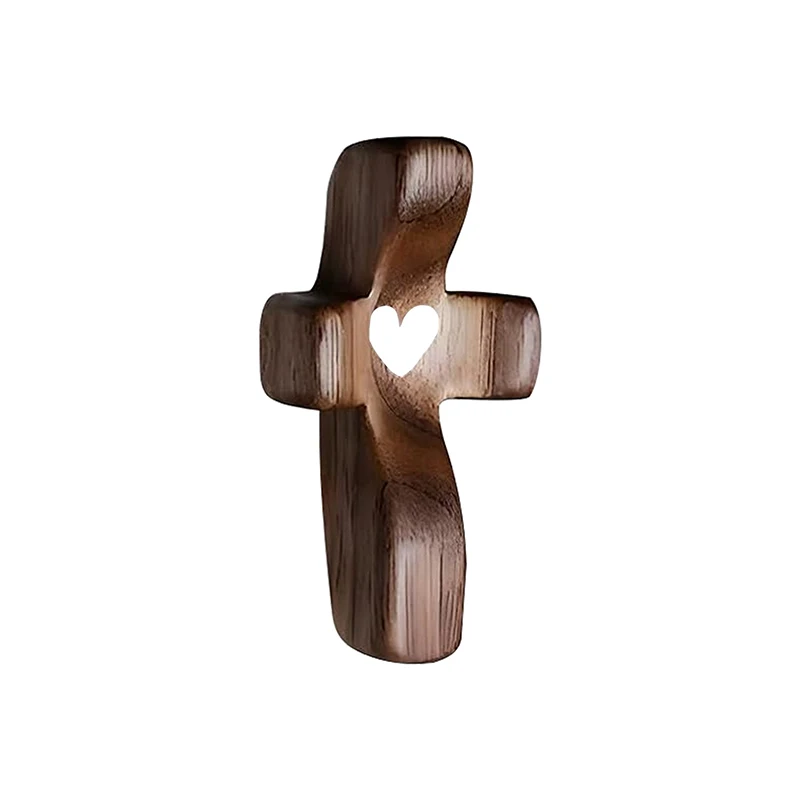 Crocifisso in legno Comfort Holding Cross Pocket di piccole dimensioni palmare preghiera cristiana croce sollievo dallo Stress regalo di