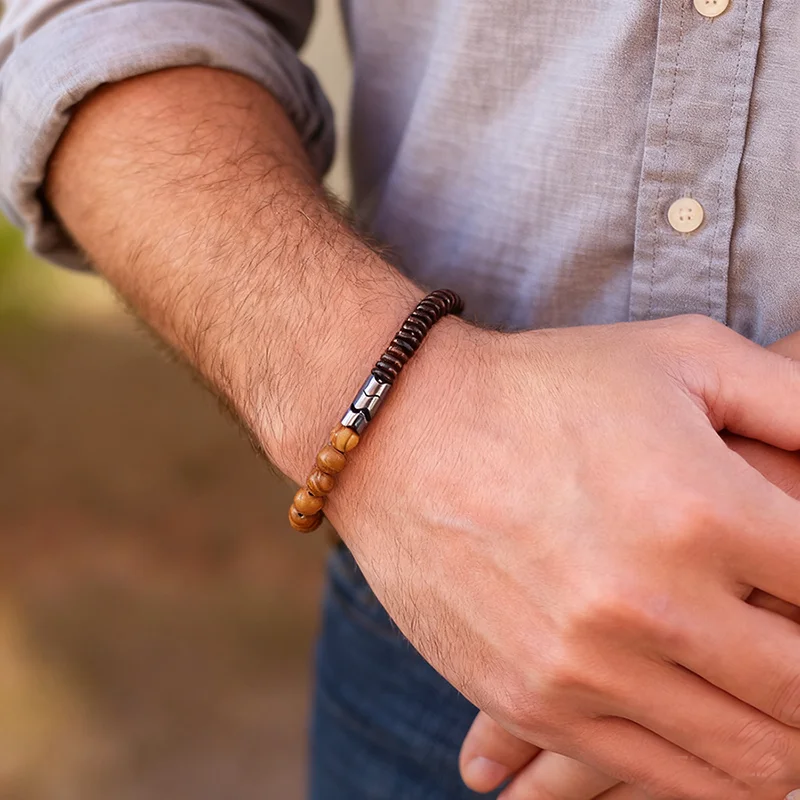 Handmade Wooden Bead Braslet five color options Men Casual Daily Wear Beaded Bracelet Positive Energy Healing Meditation