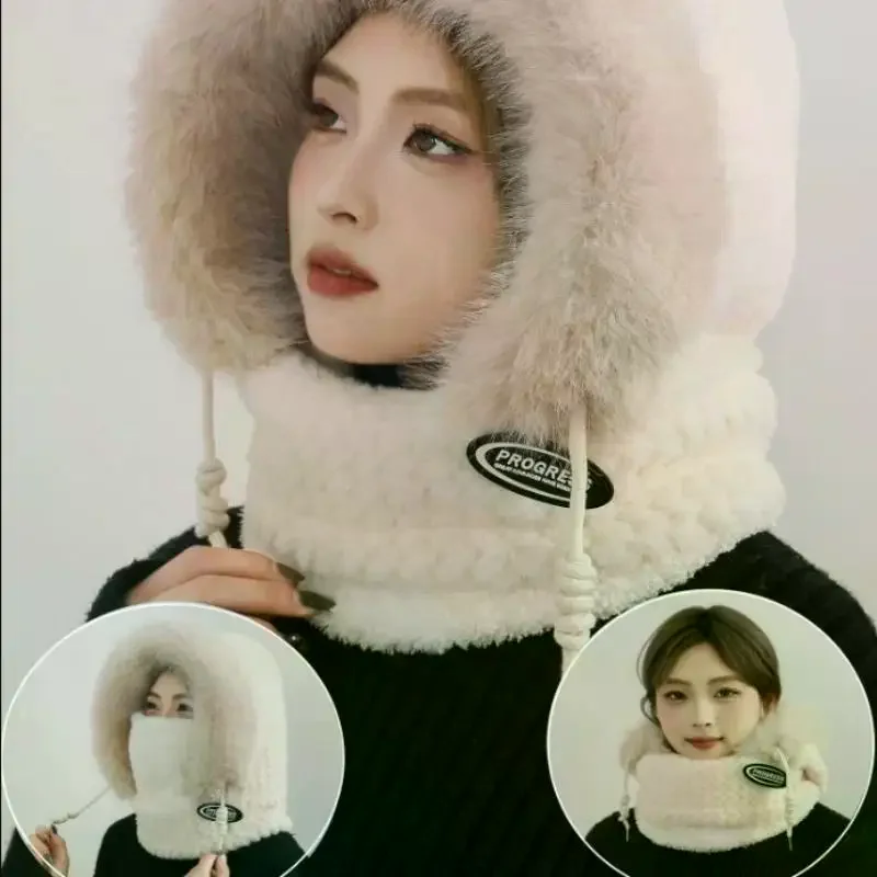 Simple Solid Color Cycling Windproof Cap Thickened Neck Warmer Ear Protection Hat Keep Warm Windproof Winter Hat Scarf Set