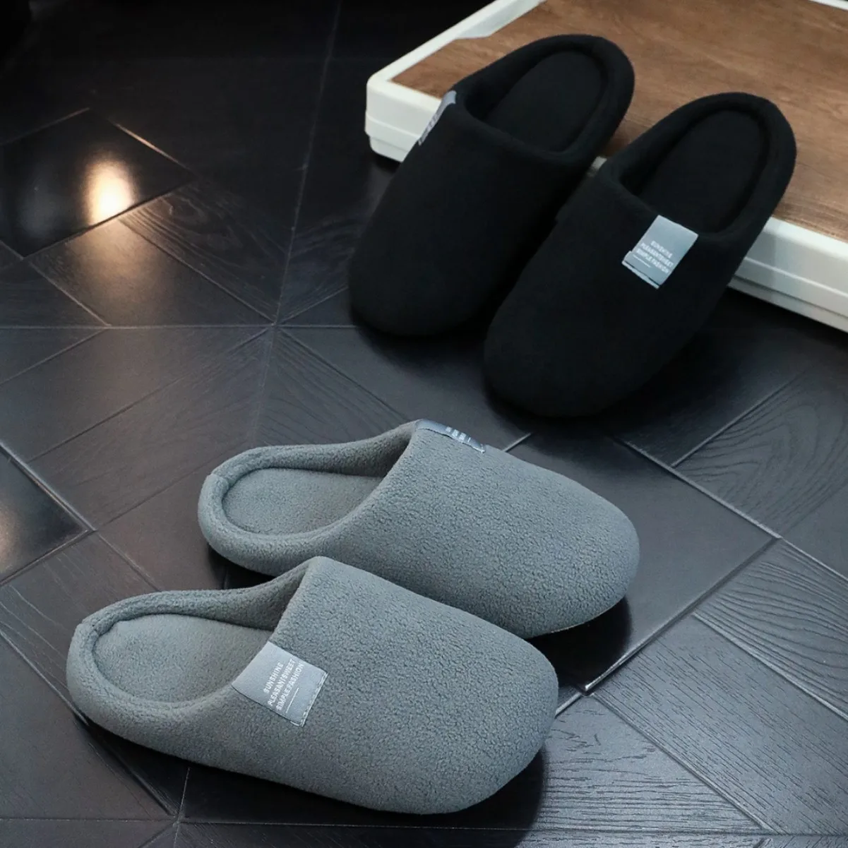 Autumn Winter Solid Slippers Women Men Household Bedroom Floor Couple Non-Slip Plush Closed Toe Design Home Flat Shoes Zapatos view 4