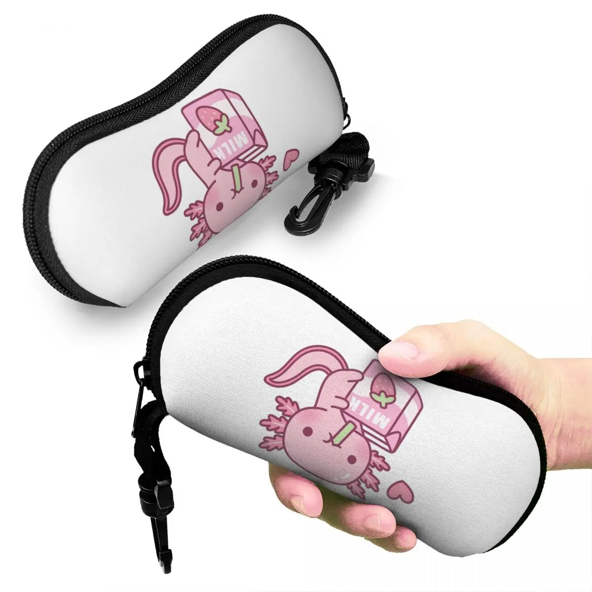 

Cute Axolotl Loves Strawberry Milk Doodle Shell Glasses Case Portable Sunglasses Box Women Men Soft Eyeglasses Bag Pouch