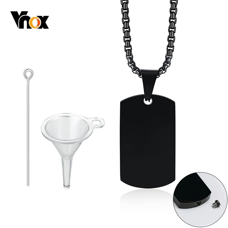 Vnox Men Dog Tag Container Naszyjnik, biżuteria ze stali nierdzewnej na urnę kremacyjną, zestaw do napełniania lejka na prochy