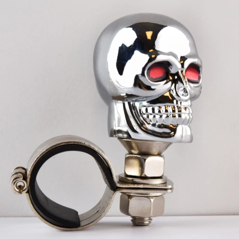 Uniwersalny aluminiowy uchwyt na kierownicę z motywem czaszki, wspomaganie kierownicy samochodowej.