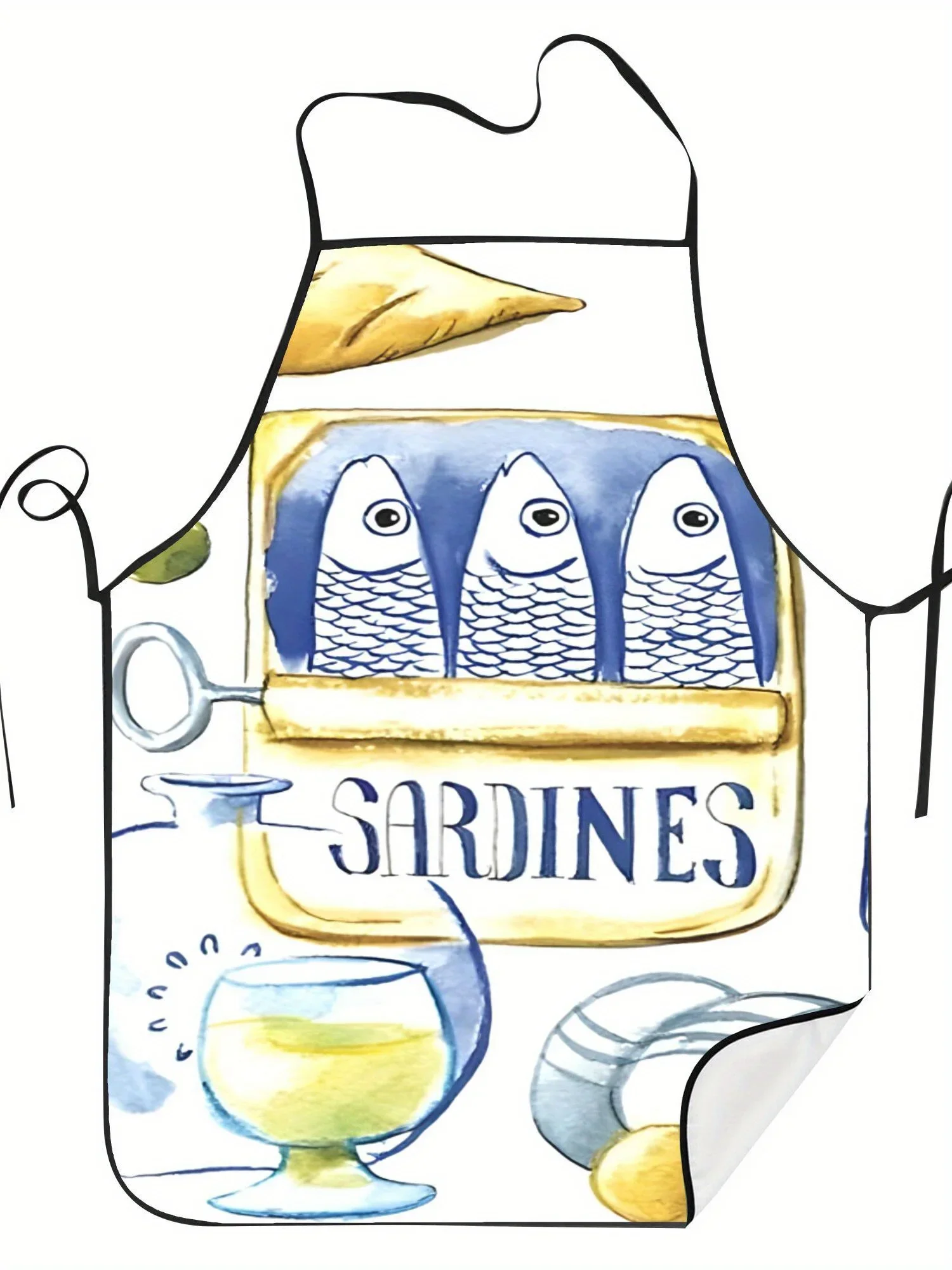 

Apron - Vintage-Style Sardine Print Unisex, Durable, Ideal for Home Cooks & Bakers, Kitchen Wear|Whimsical Design,Textur