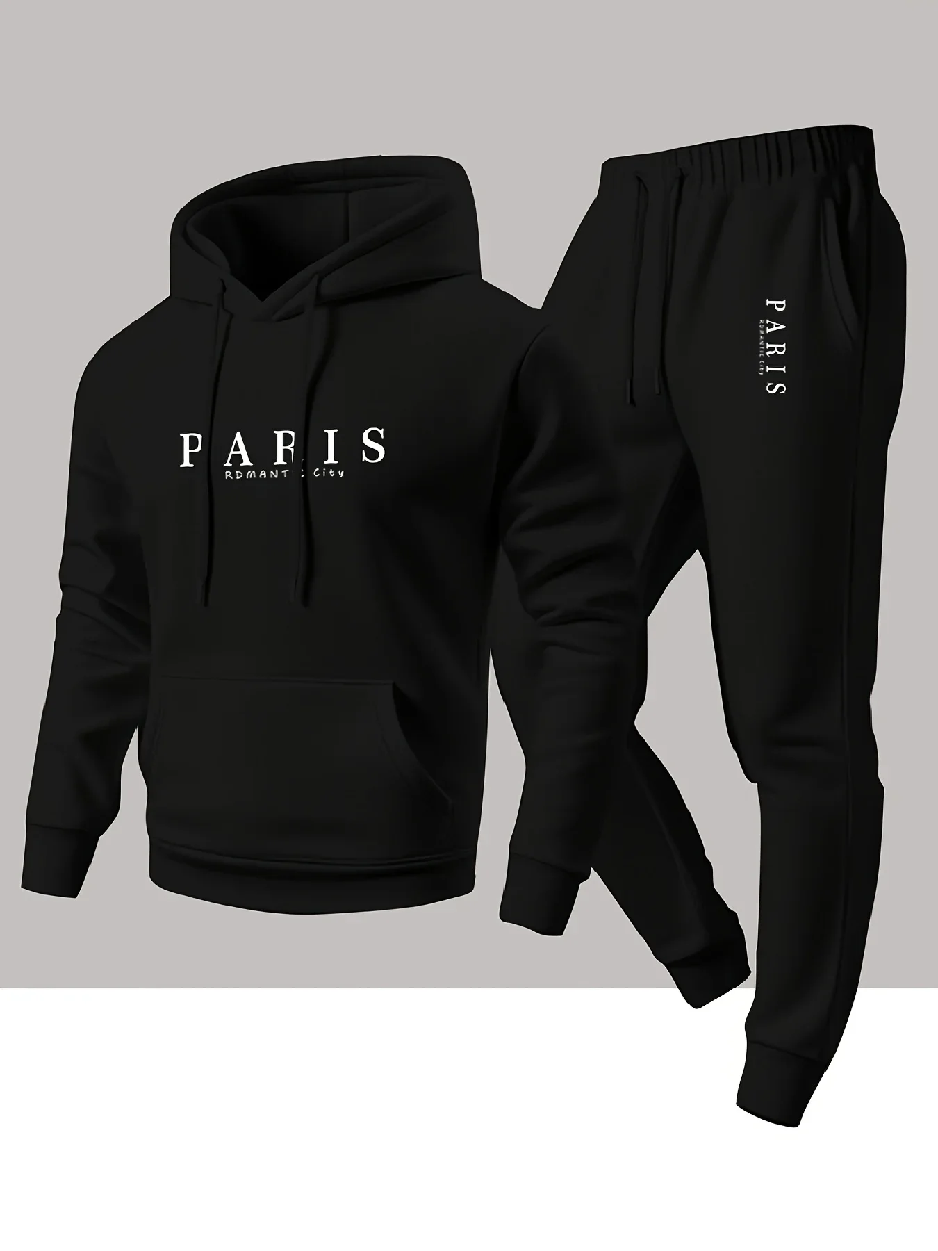 

Ensemble 2 pièces pour homme à thème Parisien : Sweat à capuche classique imprimé lettres et pantalon de jogging – Tenue