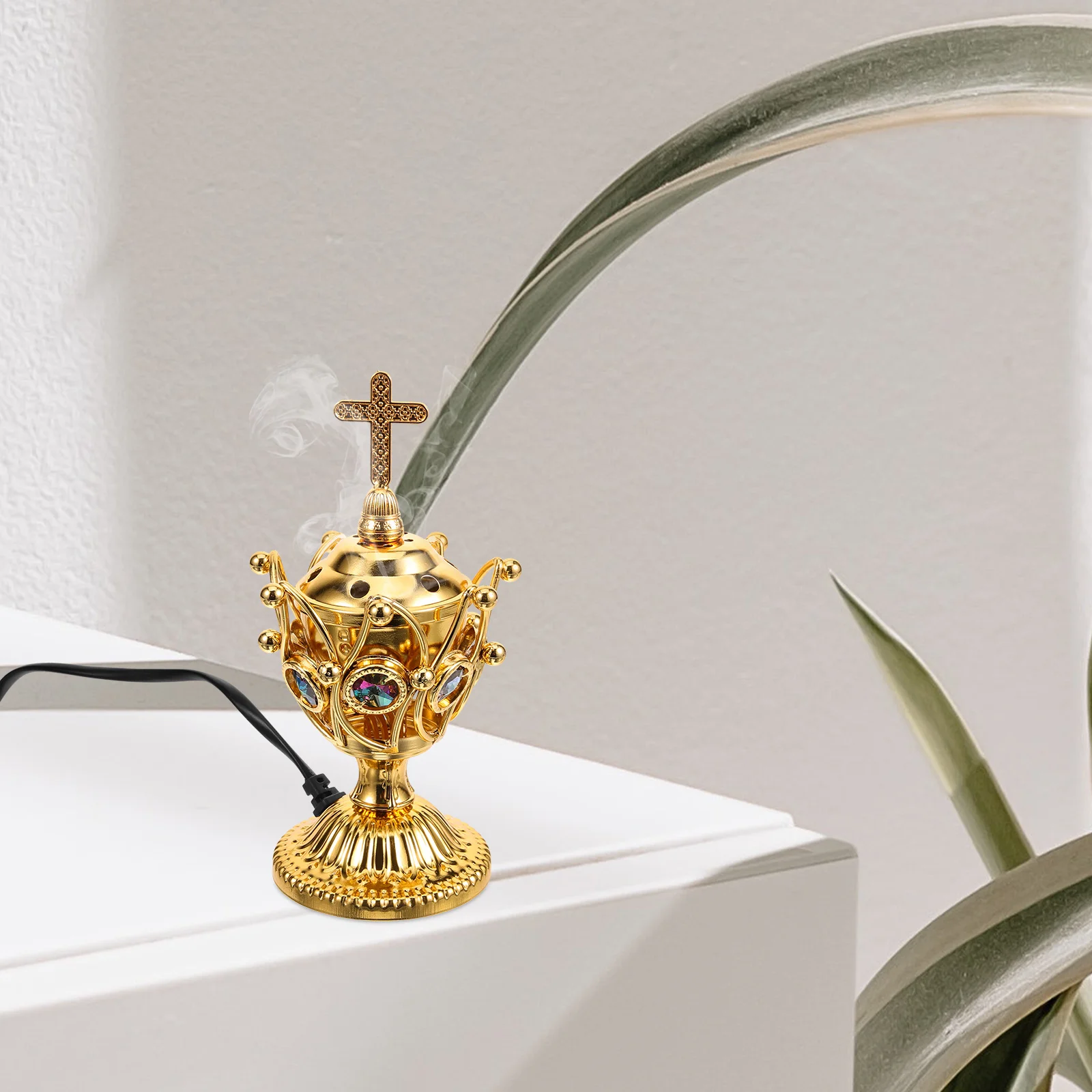 

Electric Metal Incense Burner Middle Eastern Design Tabletop Aroma Burner for Home Office Tea Room Decor Incense Holder