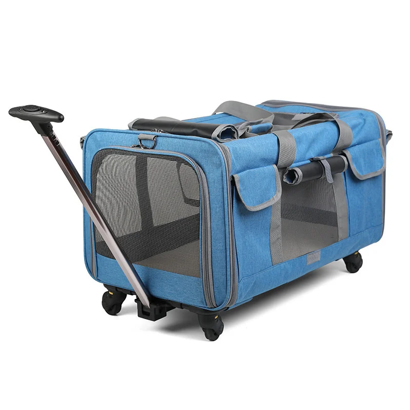 Pet Trolley Bag Detachable Universal Wheel Breathable Foldable Large Capacity Dog Bag Cat Carrier