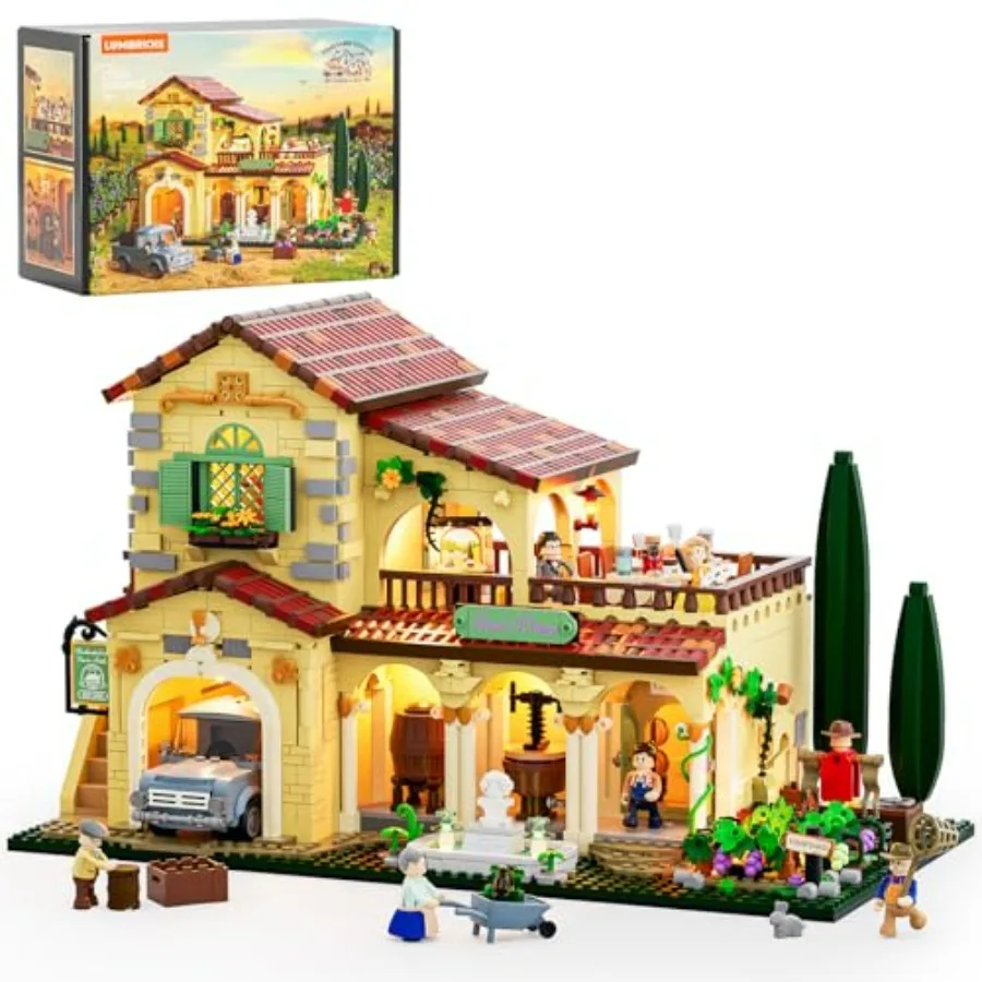 Set de ladrillos de construcción para iluminación de bodega/granja: 2800 piezas, colección de casas de bodega y castillos, modelo de cabaña de vino con luz LED