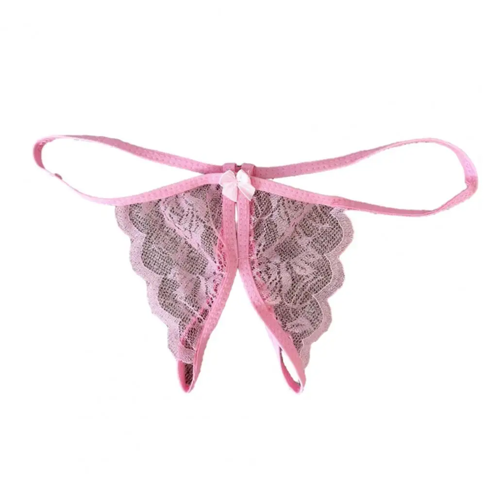 Bow-knot Decor Women Panties Lace Open Crotch See-through Thongs G-string Low Waist Thin Women Underwear