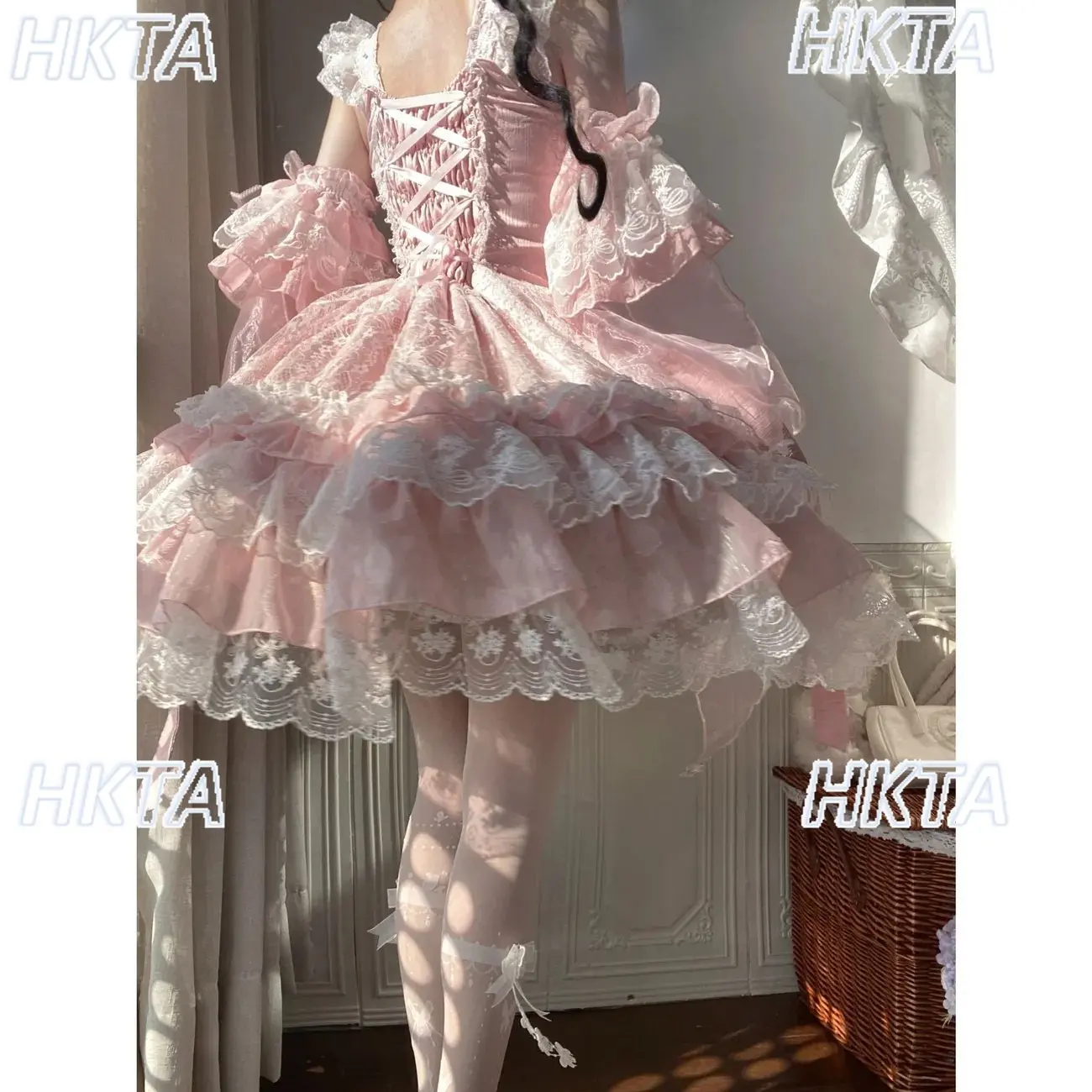 Original Design New Lolita Chinese Style Sweet Bow Girl Mesh Jsk Strap Dress Women Girls New Year Party Birthday Short Dress - view 4