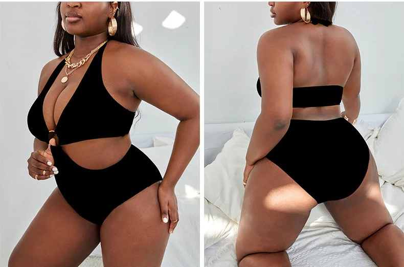 European American New Black Neck Hangingone-piece Sexy Backless Swimsuit Summer Women Hollow Seaside Vacation Swimming Swimsuits