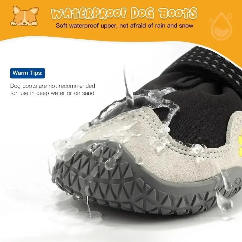 4pcs/set Waterproof Outdoor Dog Boots Shoes Hot Pavement Winter Warm Puppy Pet Shoes Hiking Breathable Elastic Non-Slip Soles