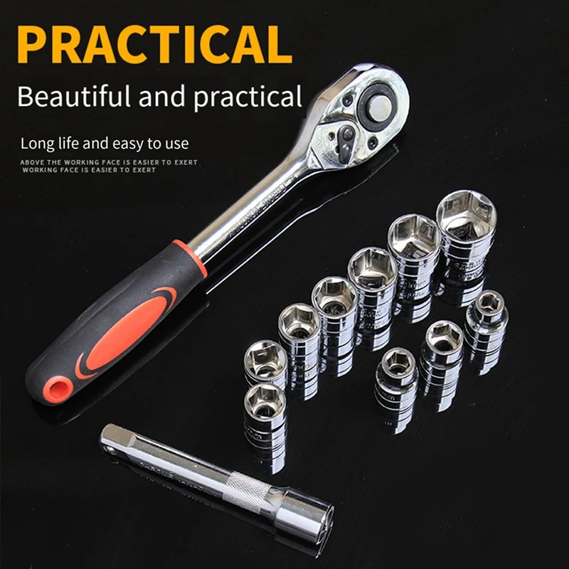 12-Piece Multifunctional Auto Repair Tool Ratchet Quick Socket Wrench Car-Mounted Hardware Box Combination Spare Parts