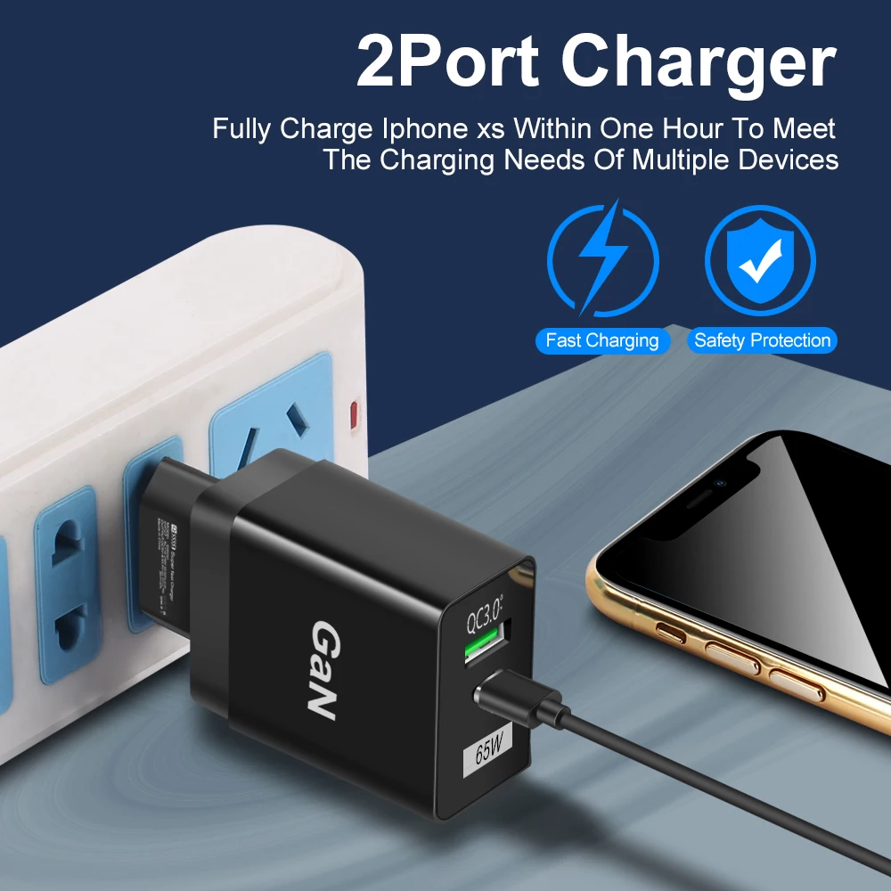 USLION USB Charger PD GaN Charger for Macbook Tablet Quick Charge 3.0 Type C USB Charger Portable Fast Charger For iPhone Xiaomi