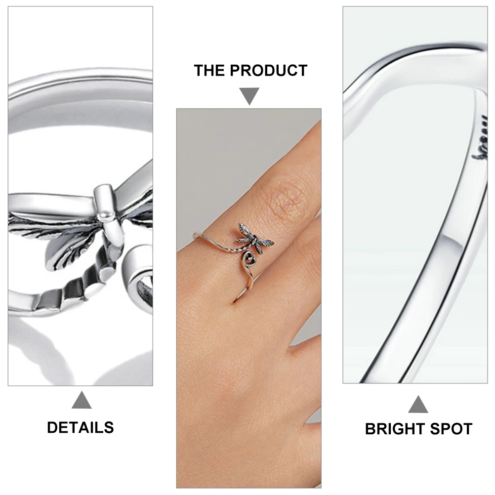 

Sterling Silver Dragonfly Women Adjustable Open Jewelry Fashionable Comfortable Finger Decor Party Dance for Girls