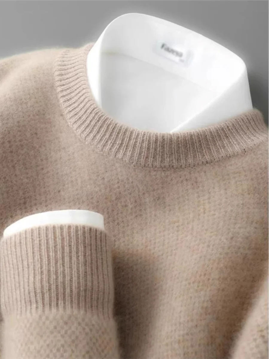 

Новый мужской свитер 2025 года: утепленный, вязаный, шерстяной, с круглым вырезом, для повседневной носки, зимний базовый слой