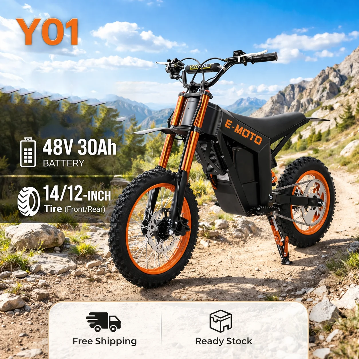 Y01 E-Bike 48V30Ah Abnehmbarer Akku Elektrofahrrad Hydraulische Bremse Vorne 14-Zoll Hinten 12-Zoll Reifen Elektrofahrrad