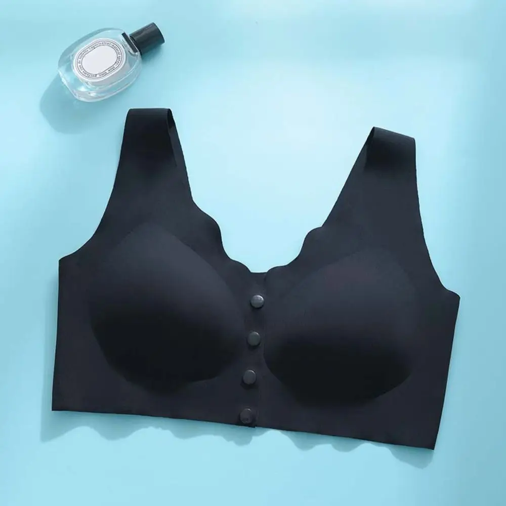 Sutiã de fivela frontal com babados macios para mulheres, beleza respirável nas costas, sutiã push up, tops de roupas íntimas, esportes de meia idade e idosos