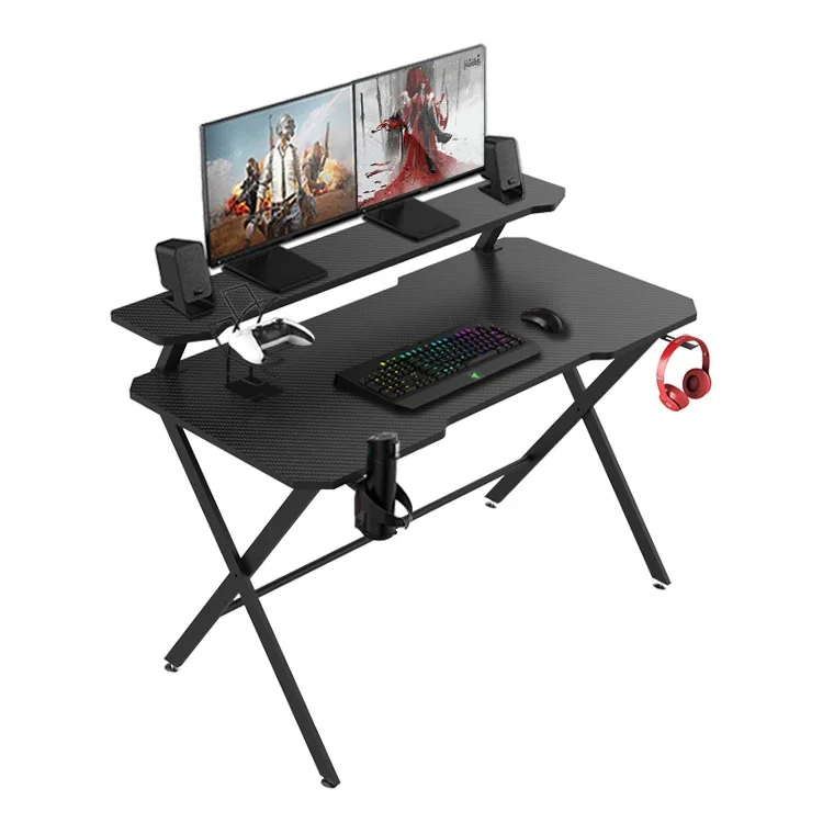 Computer Gaming Table With Monitor Stand Pc E-sports Gamer Desk With Shelf Cool Black Gaming Desk