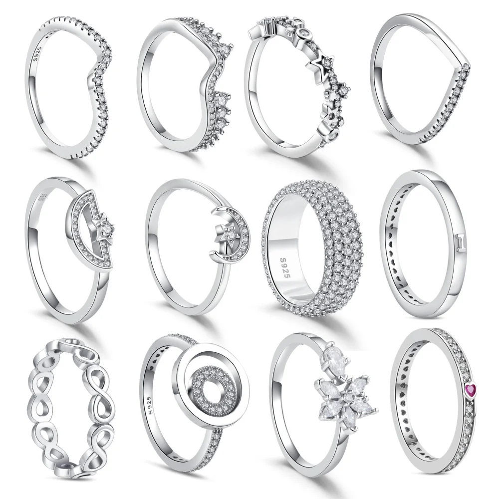 Hot Sale 925 Sterling Silver Moon Star Infinity Symbol Ring Fashion Women Jewelry Wedding Banquet Request Gift Flowers Design