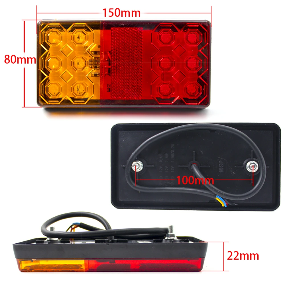 2Pcs 12V 24V 12 LED Rear Stop Tail Light Warning Brake Turn Signal Light Lamp Car Truck Trailer Caravan Boat Auto Campers ATV RV