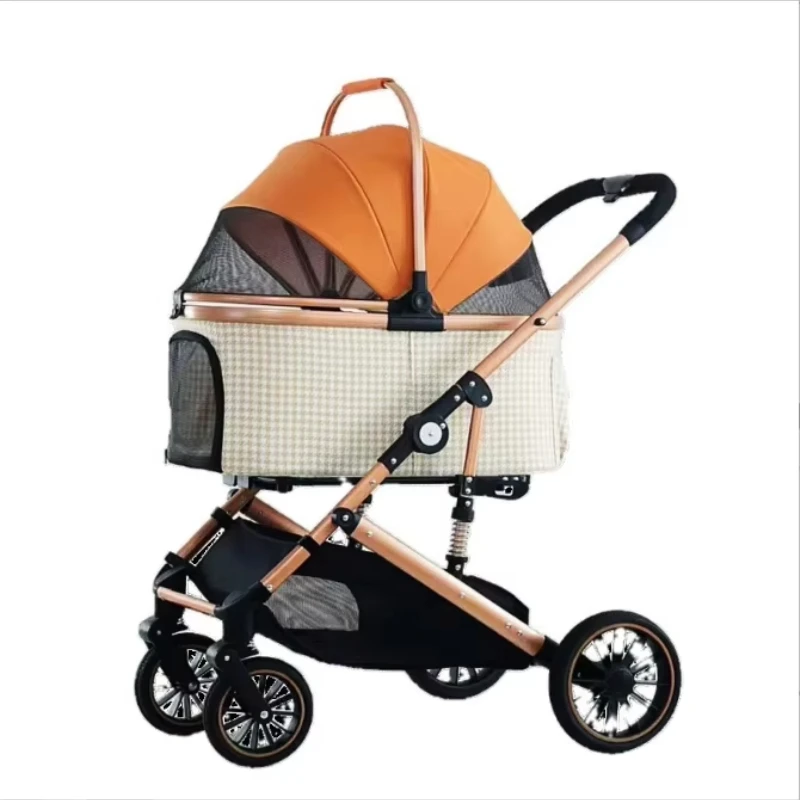 Lightweight collapsible jogging cart with cat and dog pet cart storage basket