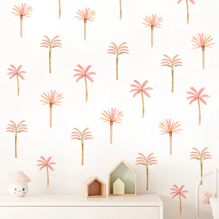 Boho Pink Coconut Palm Tree Children Wall Stickers Removable Nursery Wall Decals Poster Print Kids Bedroom Interior Home Decor
