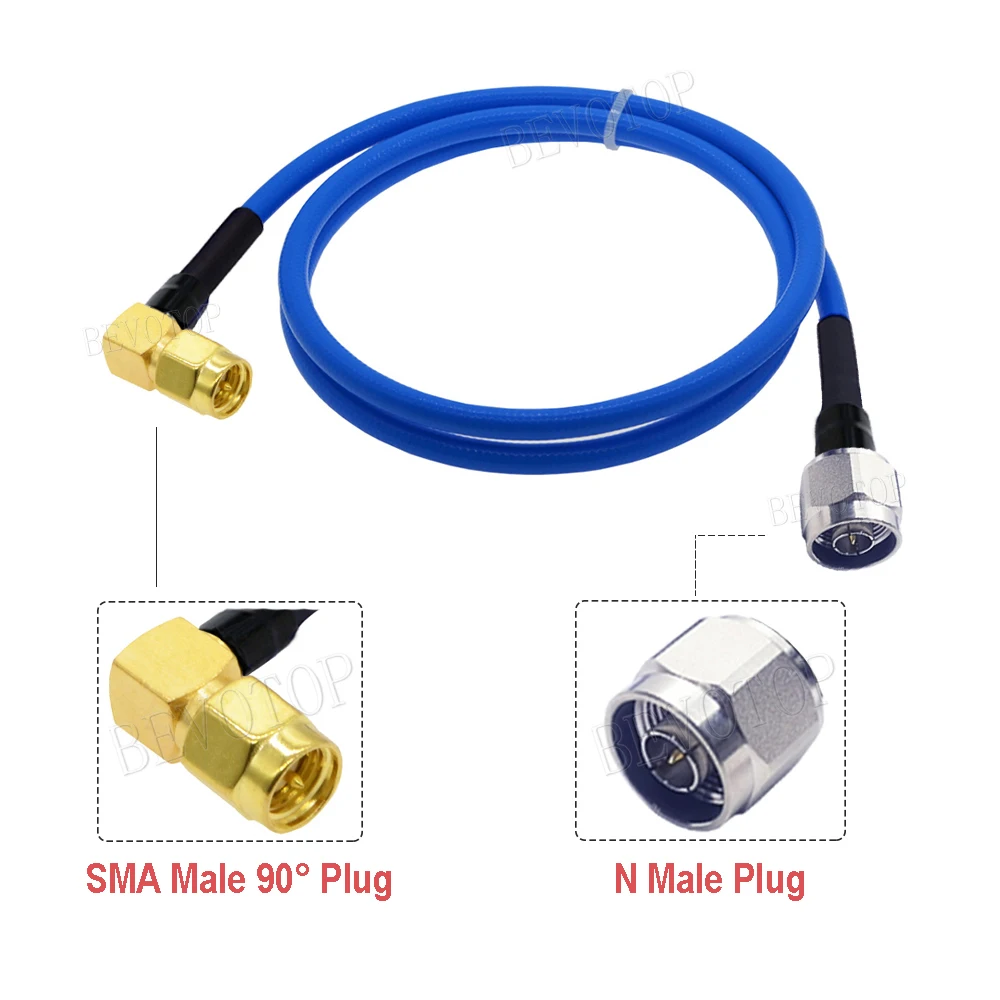 RG401 250 50-5 كابل SMA ذكر 90 °   إلى SMA ذكر الزاوية اليمنى عالية التردد كابل اختبار خسارة منخفضة RF محوري ضفيرة الطائر