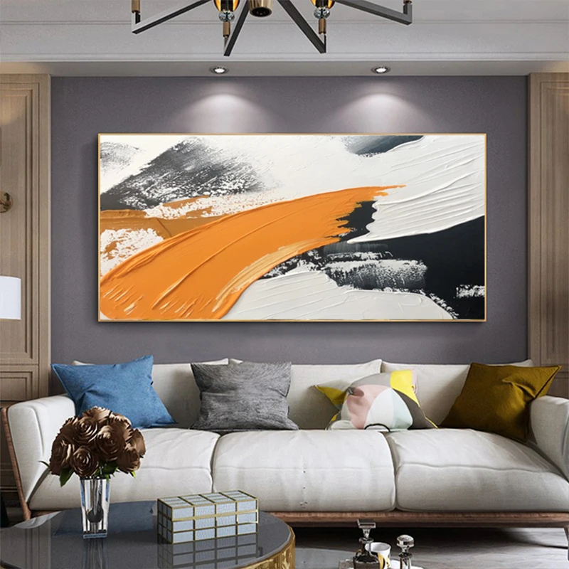 

Modern Oil Painting 3D Abstract Decorative Painting Hand-Painted Black And White Orange On Canvas Painting For Living Room Home