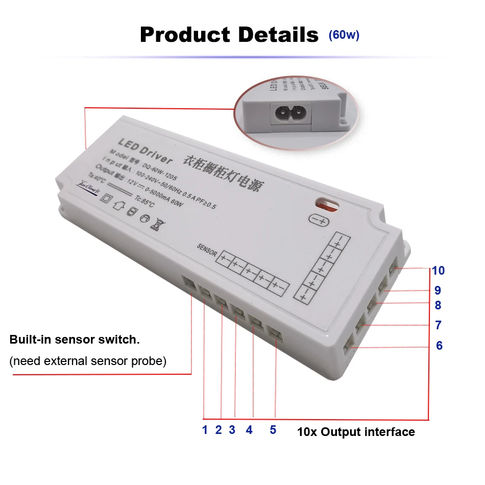 24W 36W 60W 100W LED Cabinet Light Power Supply Transformer AC 110V 220V to DC 12V Constant Voltage Source Adapter for LED Strip