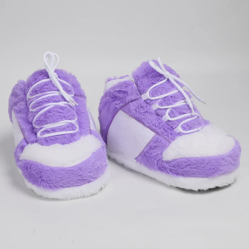 Ciepłe pluszowe kapcie-sneakersy, modne antypoślizgowe futrzane miękkie buty domowe puszyste unisex wygodne klapki domowe uniwersalny rozmiar do użytku wewnątrz pomieszczeń