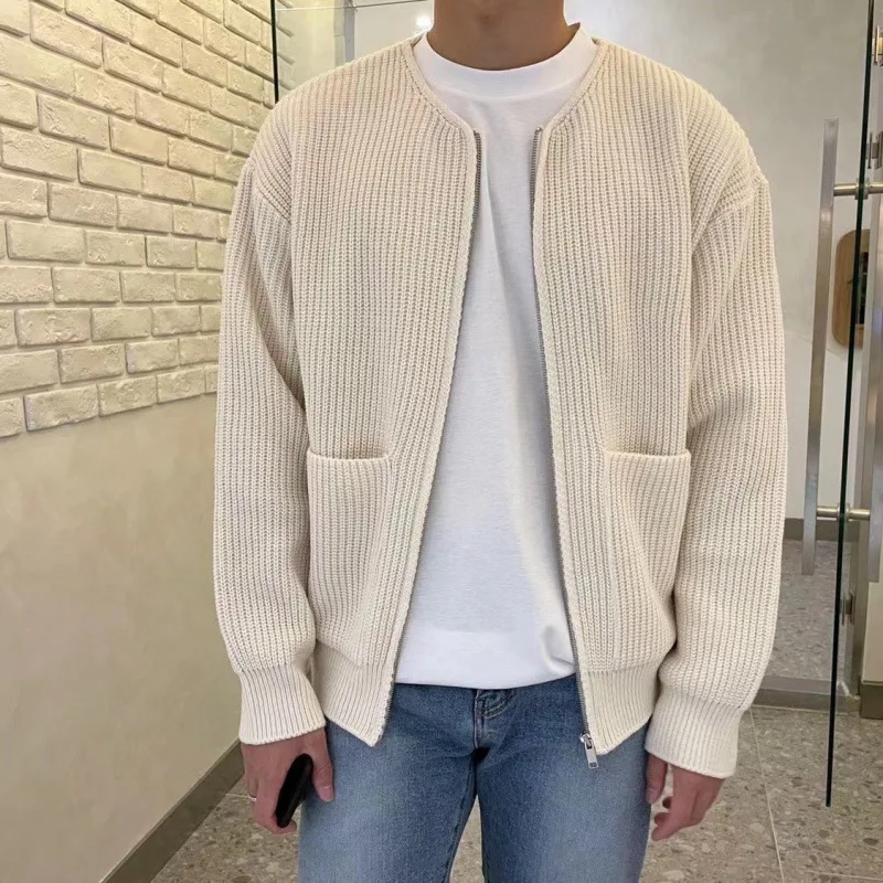 2024 Autumn Winter New Mens Knit Cardigan  Fashion Trendy INS Style Solid Color Sweater  Loose Casual Slouchy Fit