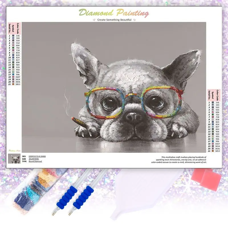 

CHENISTORY Crystal Diamond Painting Glasses Dog Full Diamond Gift For Adults Mosaic Animal Art Embroidery Home Decor