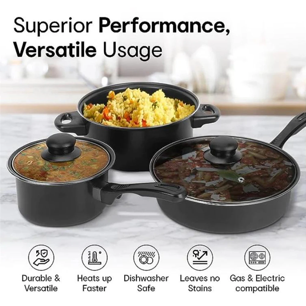

12Pcs Non Stick Cookware Set Cooking Pot with Lid Deep Frying Pan Milk Pot Maifan Stone Frying Pan for All Types of Cooker