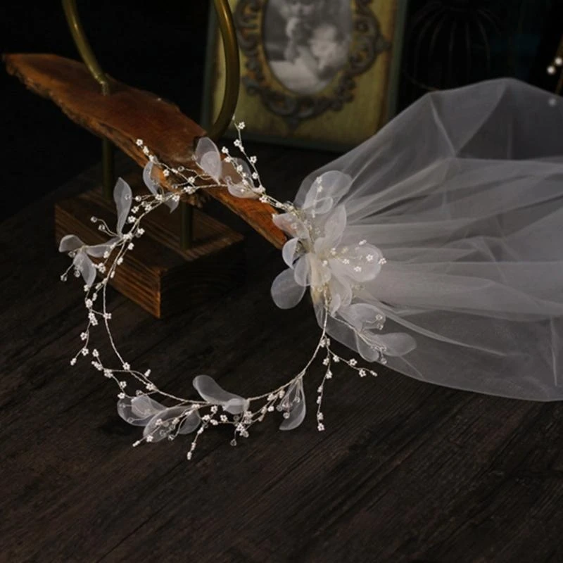 

Unique Wedding Bridal Veil Tulle Petals Wreath Embellished Bachelorette Party Veils