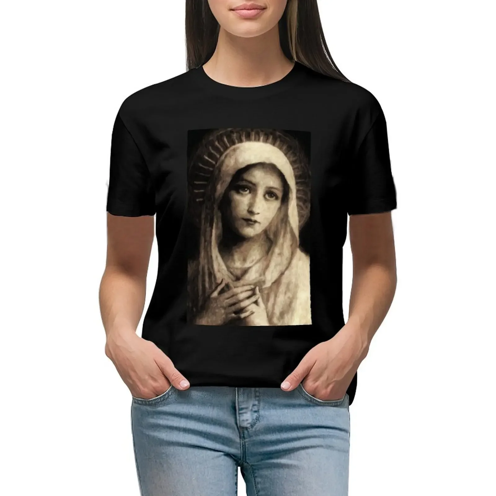 

Vintage Virgin Mary Painting T-Shirt animal print shirt for girls anime clothes Female clothing Womens clothing