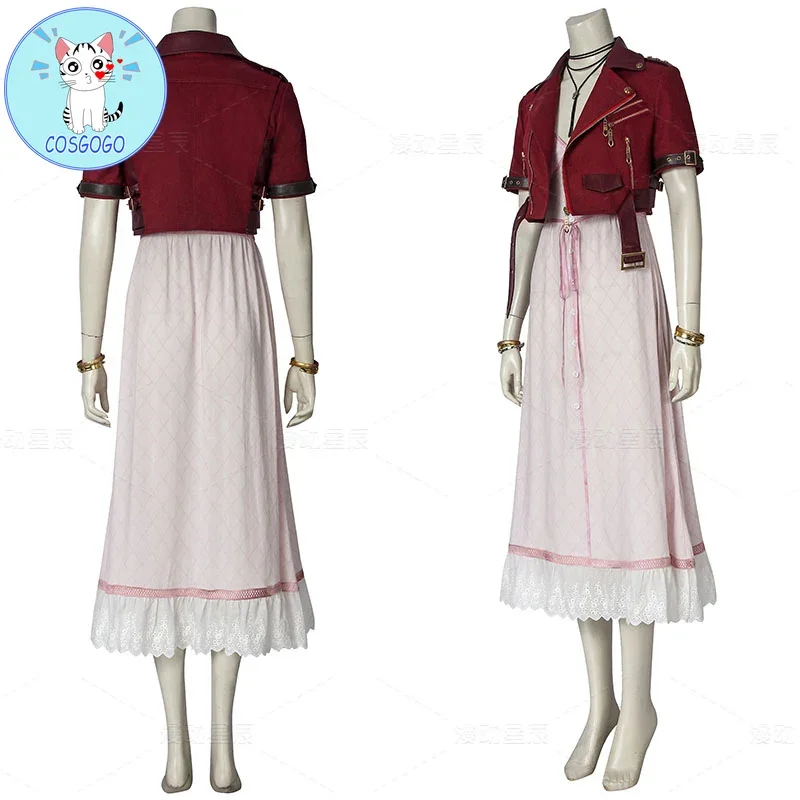 Game Final Fantasy VII FF7 Aerith Aeris Gainsborough Top Dress Cosplay Costume Halloween Suit for Women Any Size New