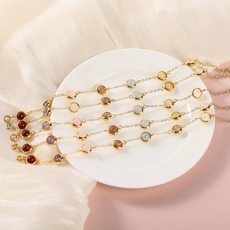 JD الحجر الطبيعي الملونة كريستال محظوظ الخرزة سلسلة أساور النساء أزياء بسيطة قابل للتعديل الفولاذ المقاوم للصدأ شفاء المجوهرات #5