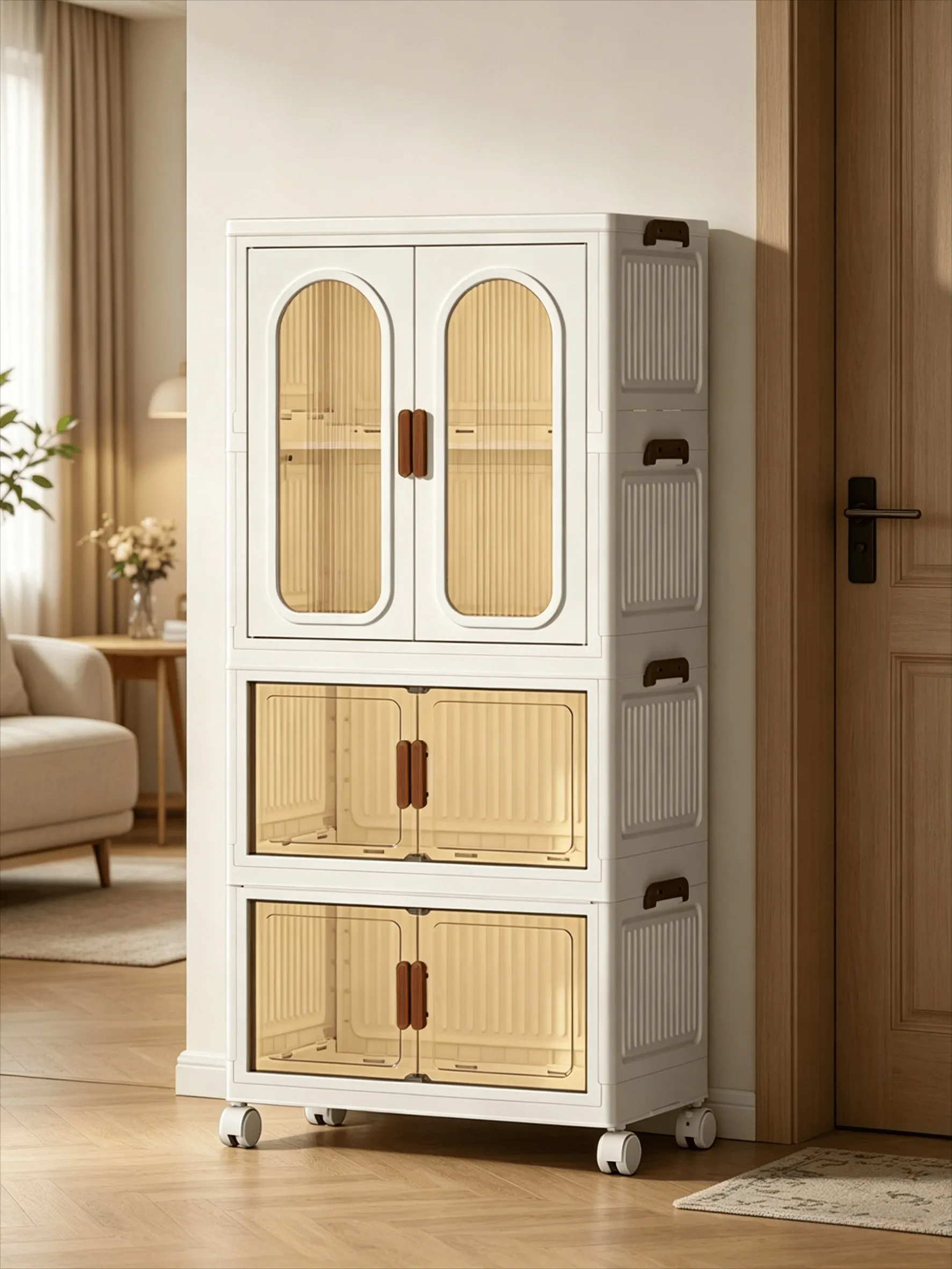 3 layers, each 60cm wideStackable and Foldable Storage Box, Closet Storage and Storage, Foldable Plastic Clothing Storage Cabinet, Suitable for Home Office