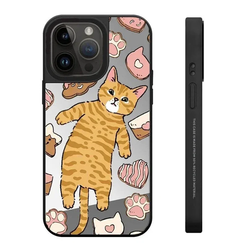 

MagSafe Mirror Surface Cute Orange Grey Cat iPhone 11 12 13 14 15 Pro Max Protective Case, Fits iPhone 15 Pro Max