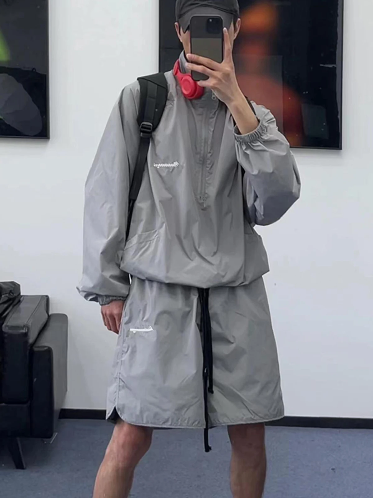 

Qui Dry Breathable Outdoor Sports Wear Set Men's Casual Summer Faion Brand Sun Protection Clothing Two Piece Set