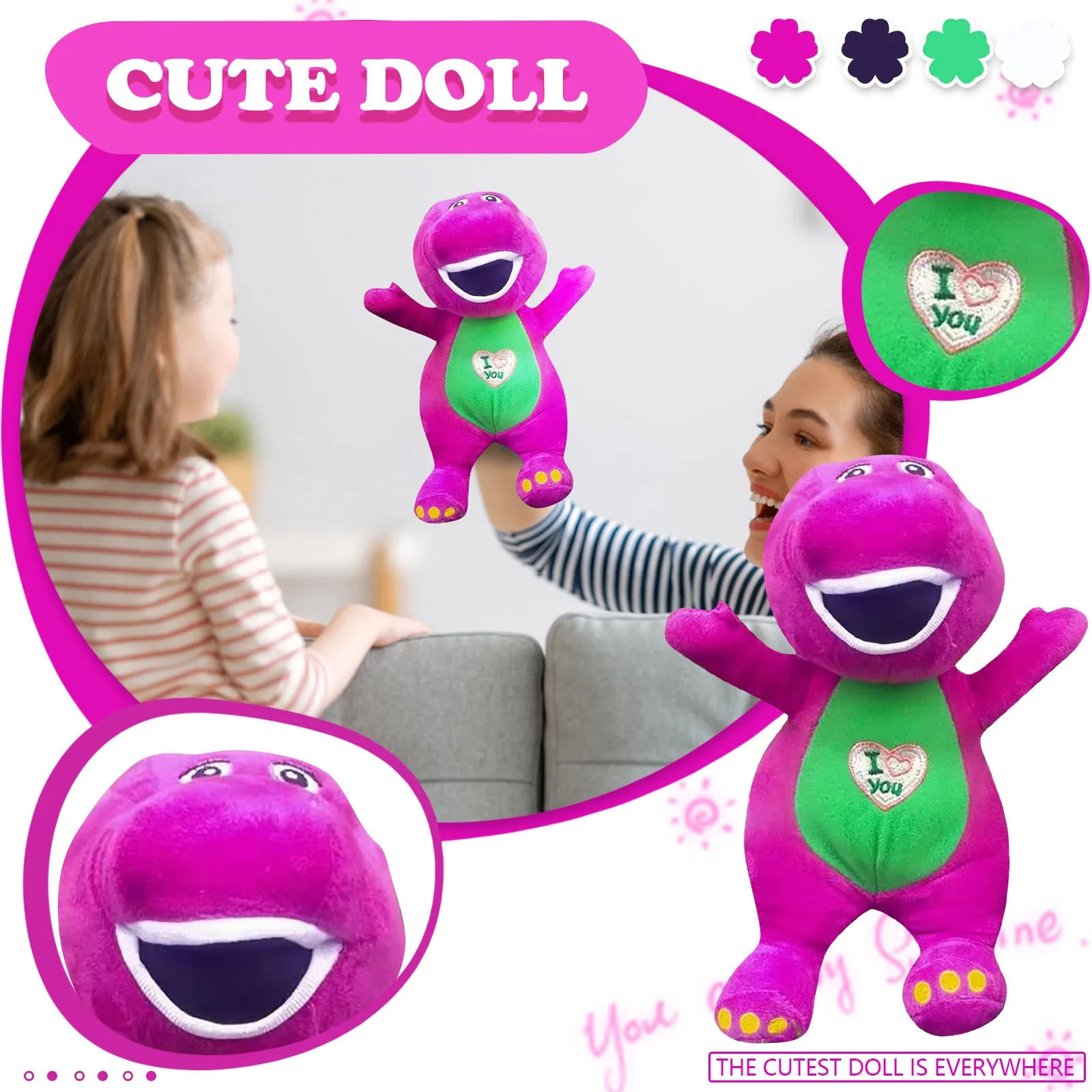 25CM Barney Buddies Cartoon Doll Plush Toy Children's Toy Dinosaur Plush Doll Sofa ornament, Children's birthday gift