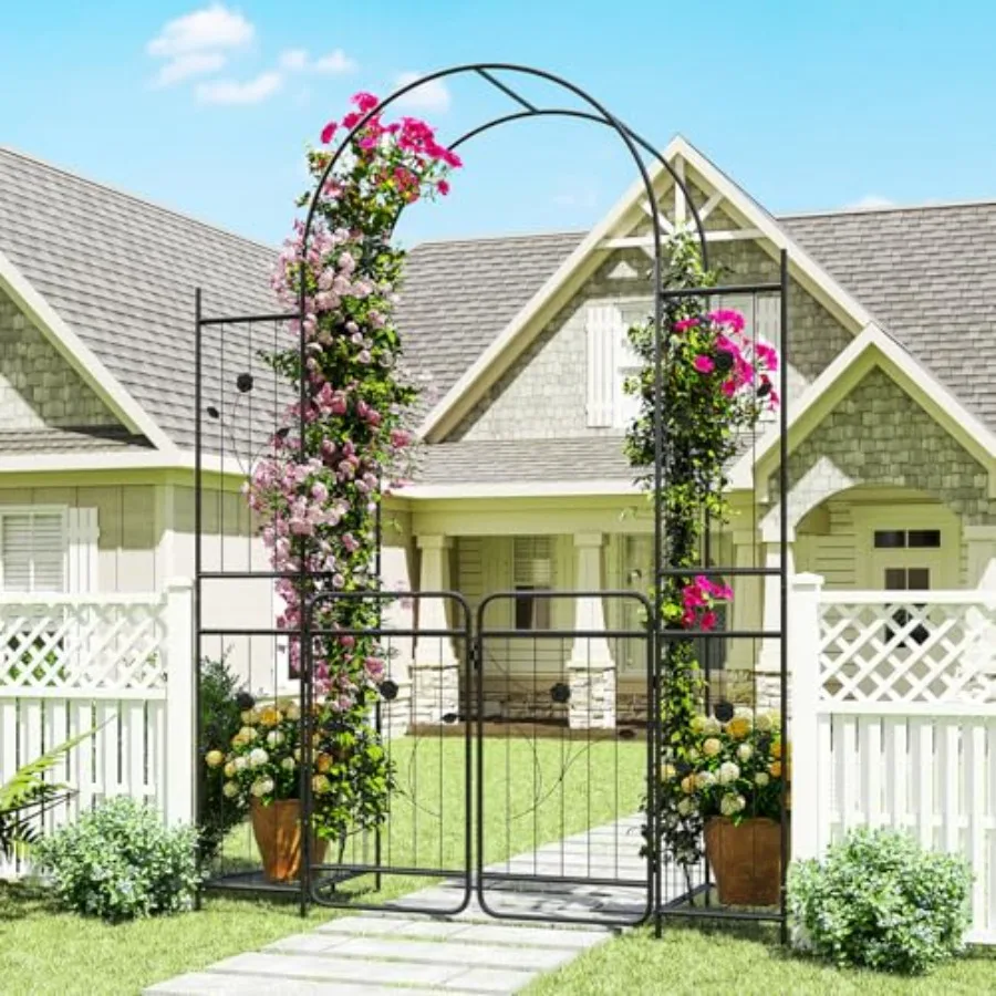 87-Inch Tall Heavy-Duty Arbor Trellis for Climbing Plants, Black, Outdoor Use, Powder-Coated Steel, Rust-Resistant Finish