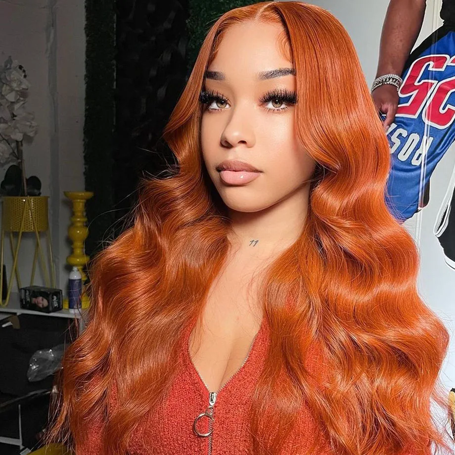 Colored Human Hair Wigs Body Wave Ginger Orange Lace Front Wig 13x4 13x6 HD Lace Frontal Wig Loose Wave brazilian Wigs On Sale